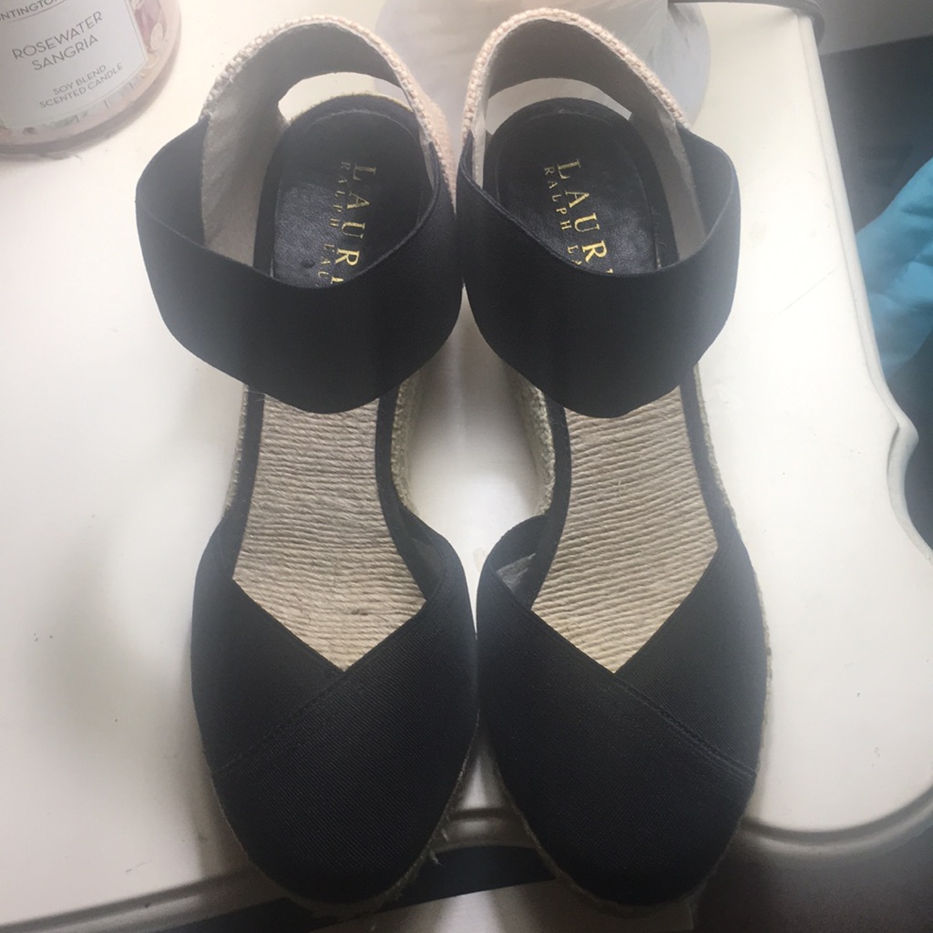 Ralph Lauren Espadrilles Charla Wedge Closed Toe, Elastic Ankle Strap. Size 6.